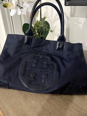 Tory Burch Ella Navy Logo Nylon Tote
